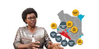 Controller of Budget Margaret Nyakang’o and a map of the best and worst counties to do business with.