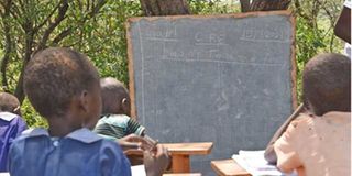 Grade One pupils at Chepng’arwa Primary School in Tiaty, Baringo County