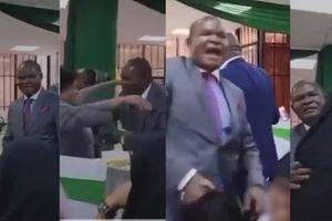 A series of screengrabs showing the moment Nairobi County Assembly Speaker Ken Ng'ondi forced a Muslim woman to hug him.