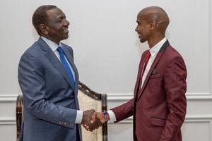 President William Ruto (left) with former Olympic champion Mo Farah 